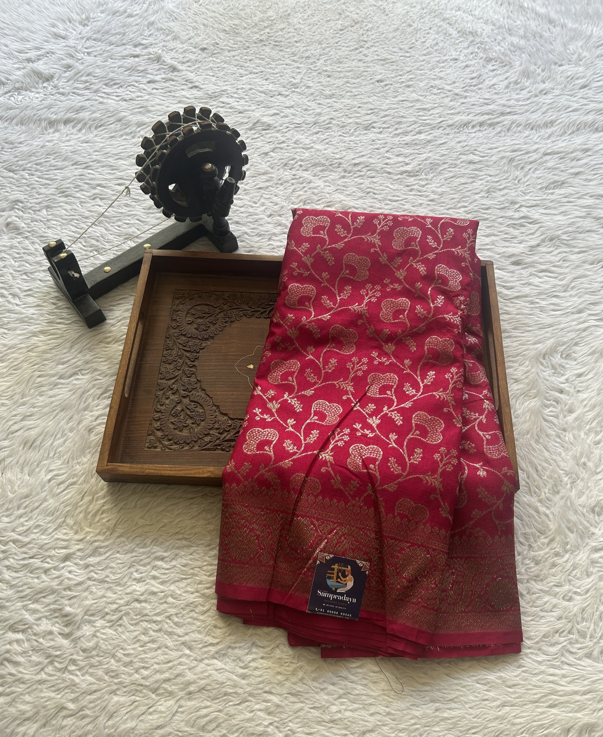 Semi Raw Silk Allover Saree Hot Pink Colored Elegantly Paired with a Zari Border. - Sampradaya Designer Studio
