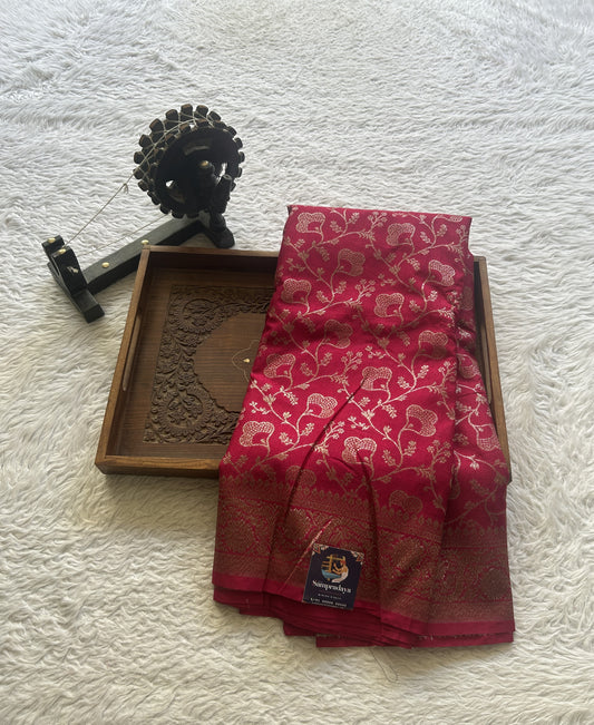 Semi Raw Silk Allover Saree Hot Pink Colored Elegantly Paired with a Zari Border. - Sampradaya Designer Studio