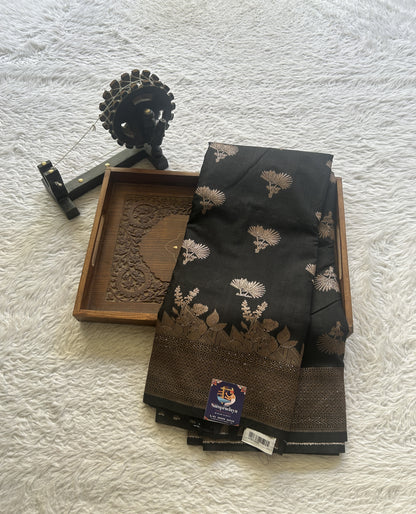 Semi Raw Silk Saree Black Colored Elegantly Paired with a Zari Border. - Sampradaya Designer Studio