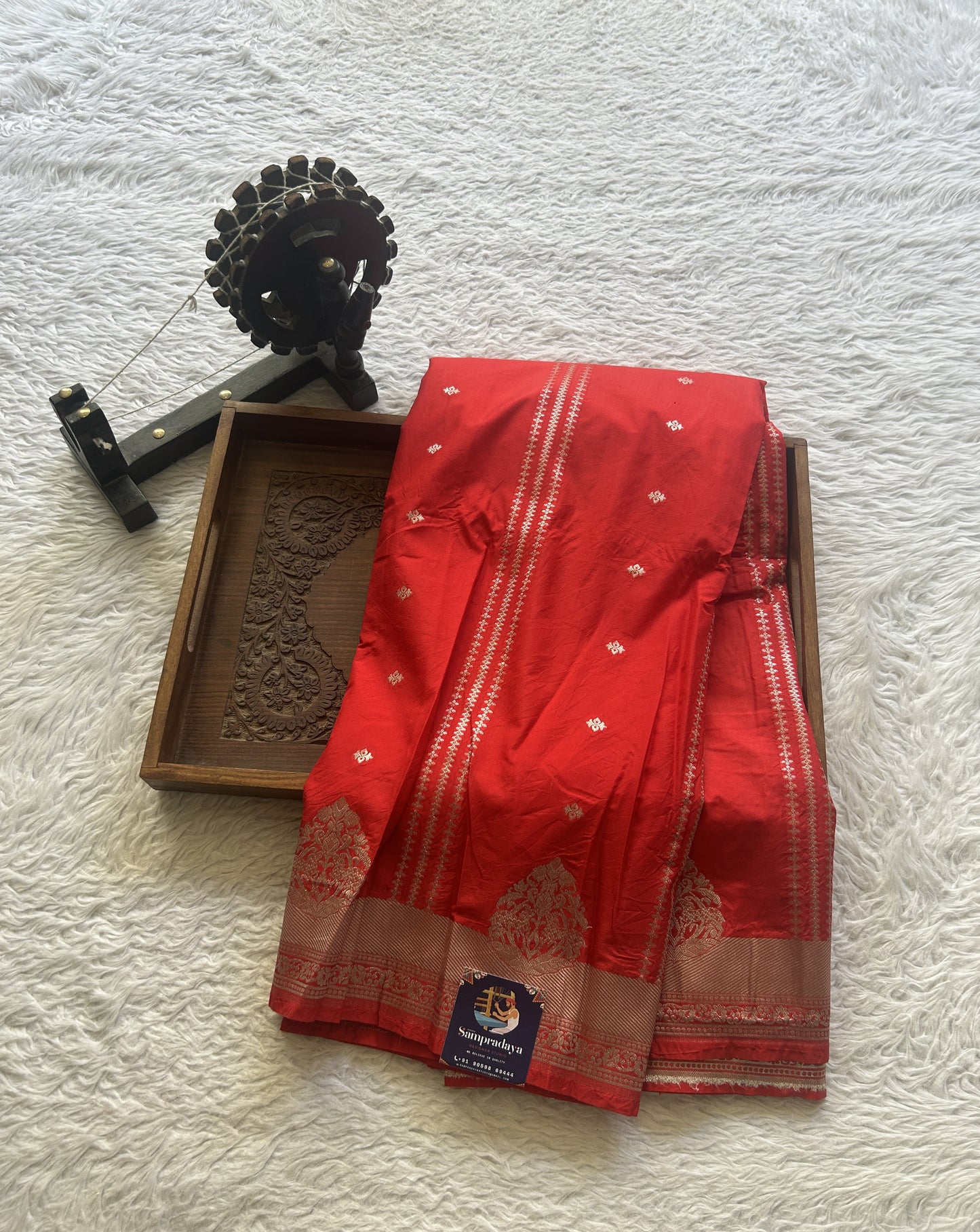 Semi Raw Silk Saree Red Colored Elegantly Paired with a Zari Border. - Sampradaya Designer Studio