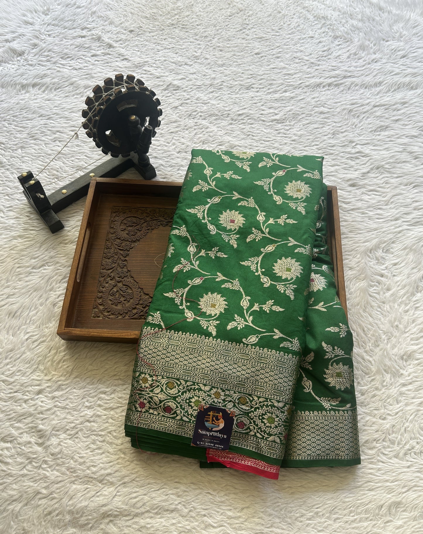 Semi Raw Silk Allover Saree Green Colored Elegantly Paired with a Zari Border. - Sampradaya Designer Studio