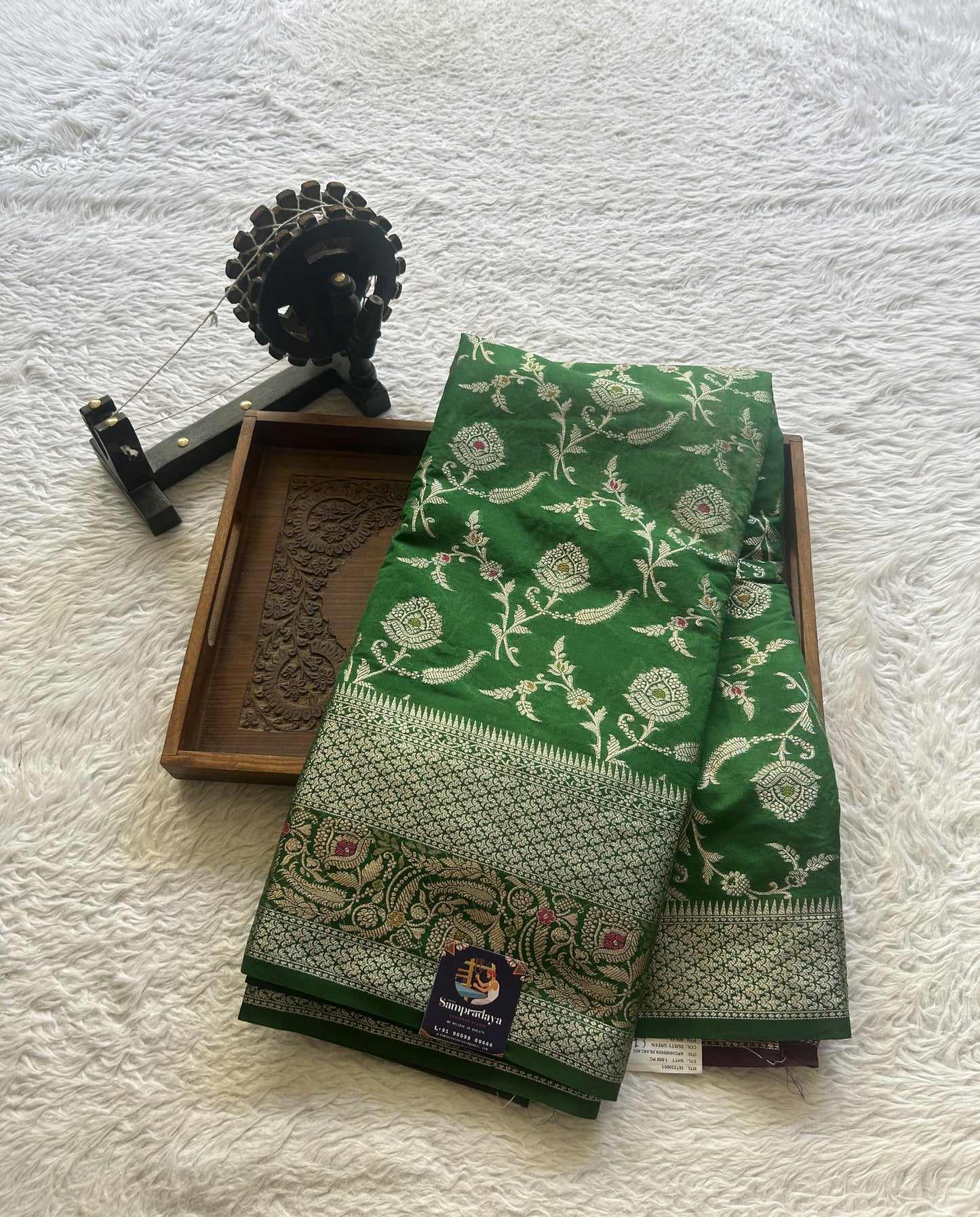 Semi Raw Silk Saree Dark Green Colored Elegantly Paired with a Minakari Border. - Sampradaya Designer Studio