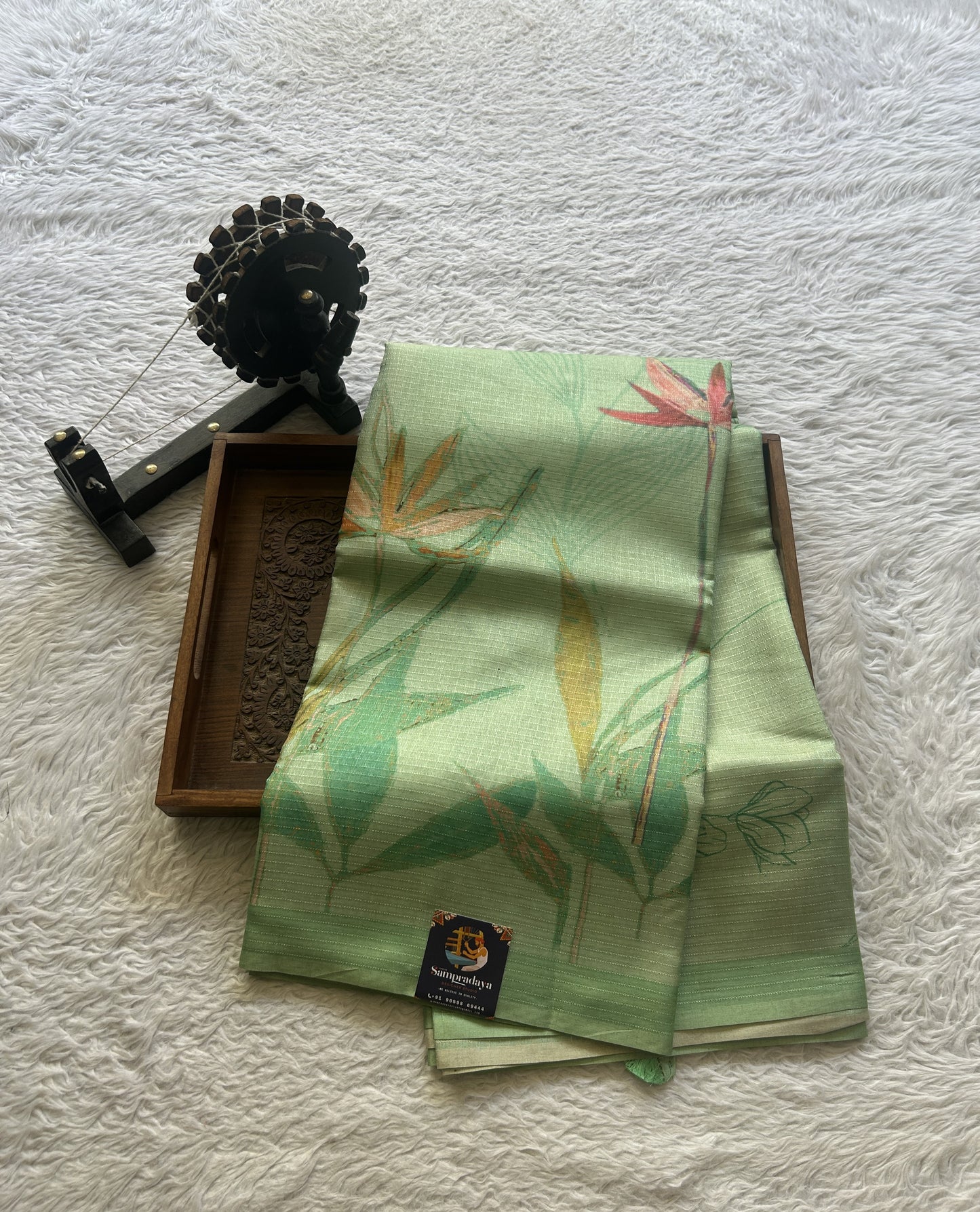 Semi Tussar Saree Green Colored Elegantly Paired with a Borderless. - Sampradaya Designer Studio