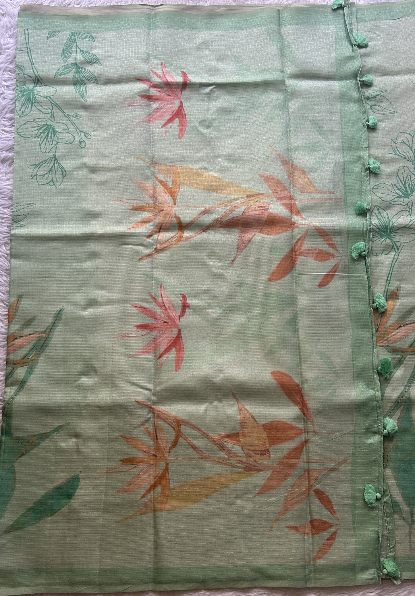 Semi Tussar Saree Green Colored Elegantly Paired with a Borderless. - Sampradaya Designer Studio