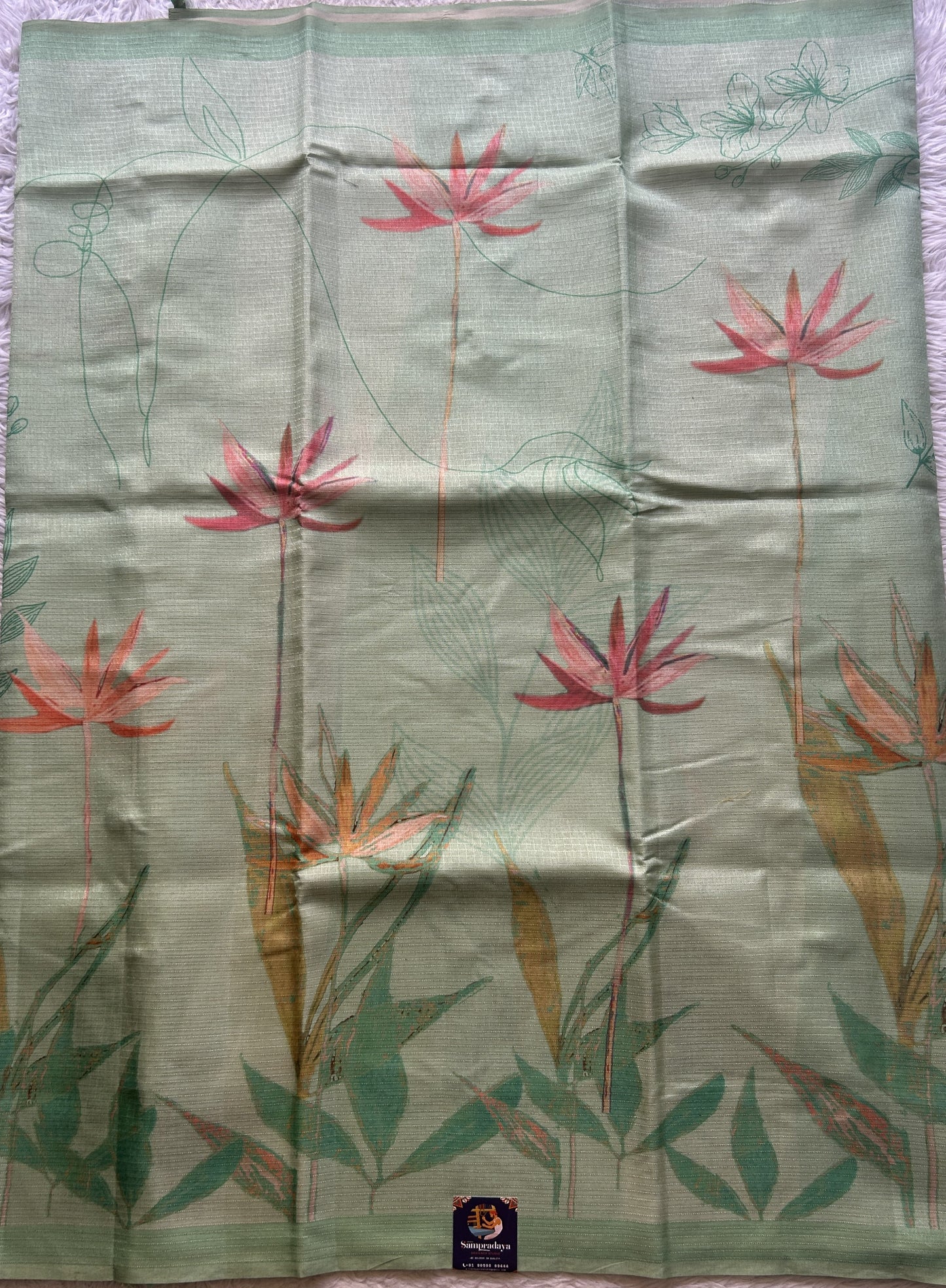 Semi Tussar Saree Green Colored Elegantly Paired with a Borderless. - Sampradaya Designer Studio