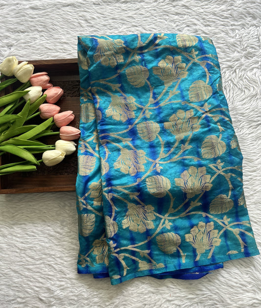 Banarasi Blouse Piece Peacock Blue Color with a Allover Zari