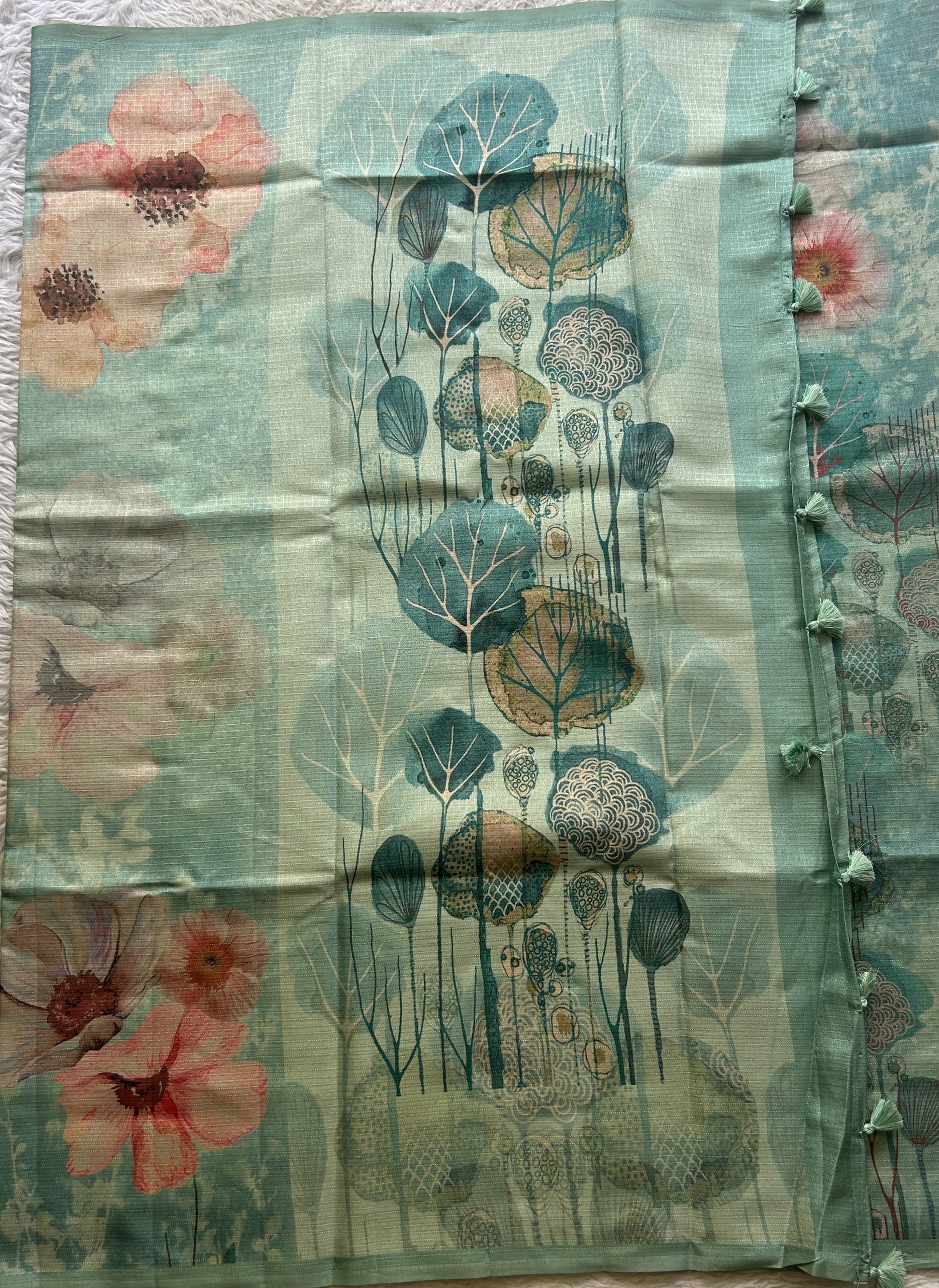 Semi Tussar Saree Sea Blue Colored Elegantly Paired with a Borderless. - Sampradaya Designer Studio
