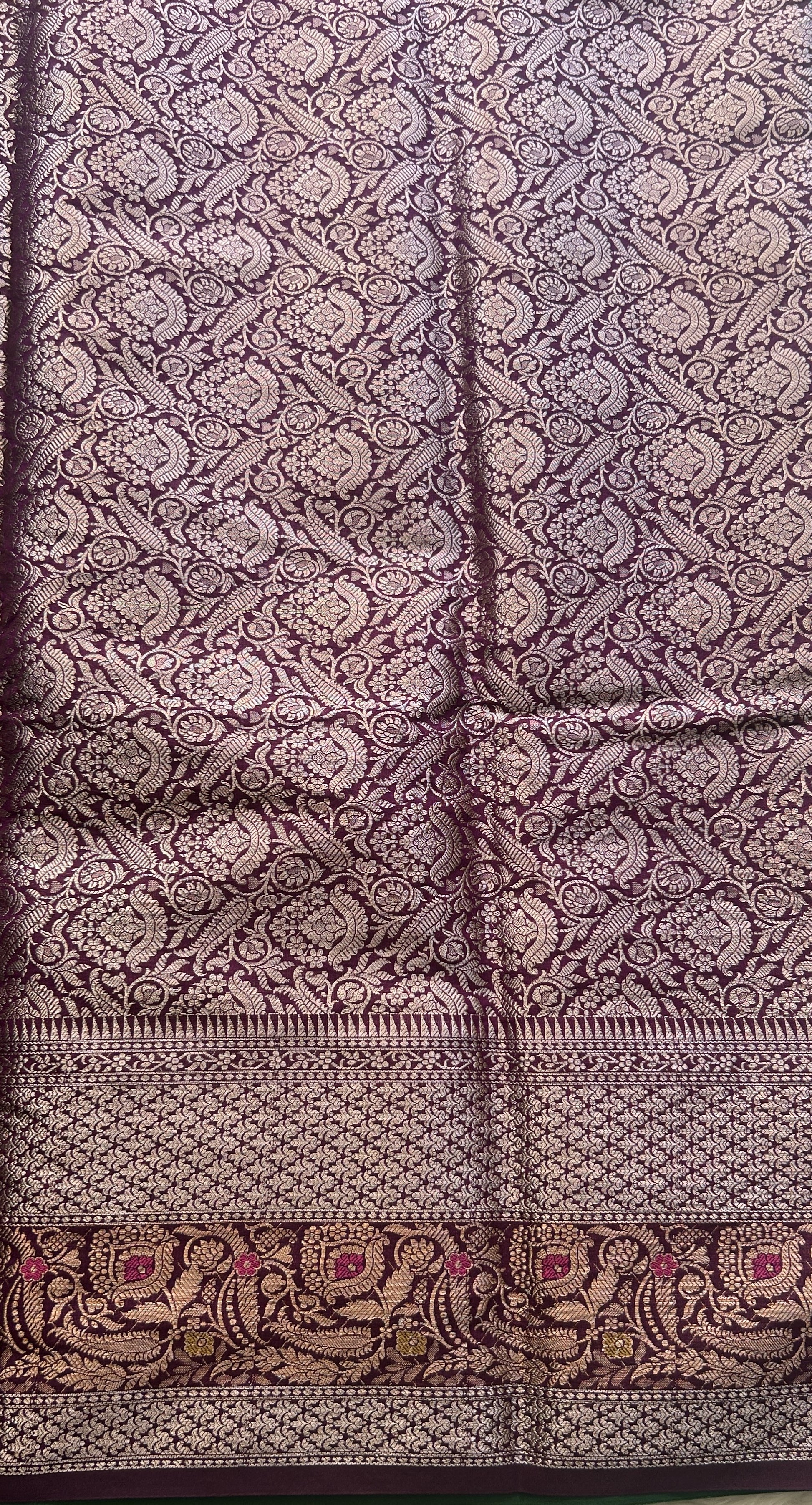 Semi Raw Silk Saree Dark Green Colored Elegantly Paired with a Minakari Border. - Sampradaya Designer Studio