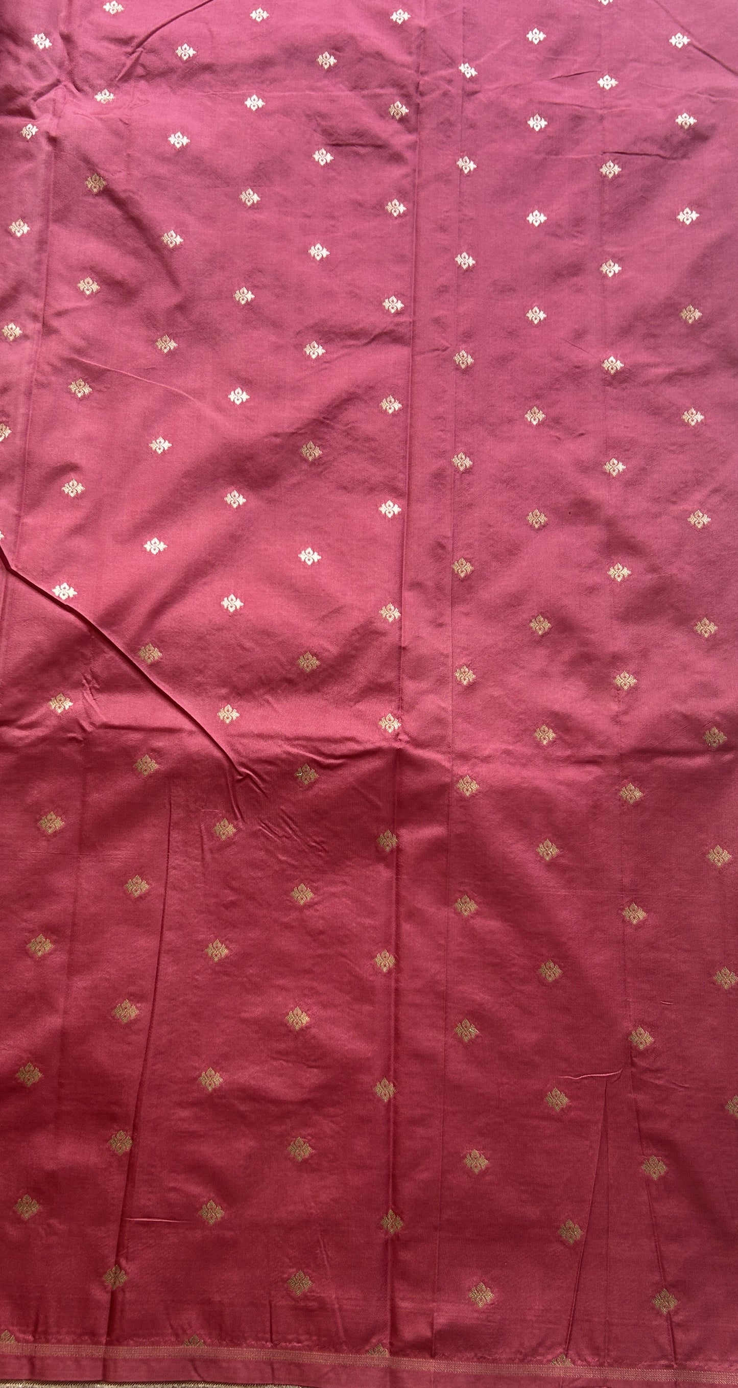 Semi Raw Silk Saree Rose Pink Colored Elegantly Paired with a Zari Border. - Sampradaya Designer Studio