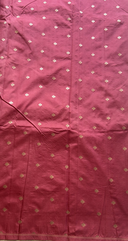 Semi Raw Silk Saree Rose Pink Colored Elegantly Paired with a Zari Border. - Sampradaya Designer Studio