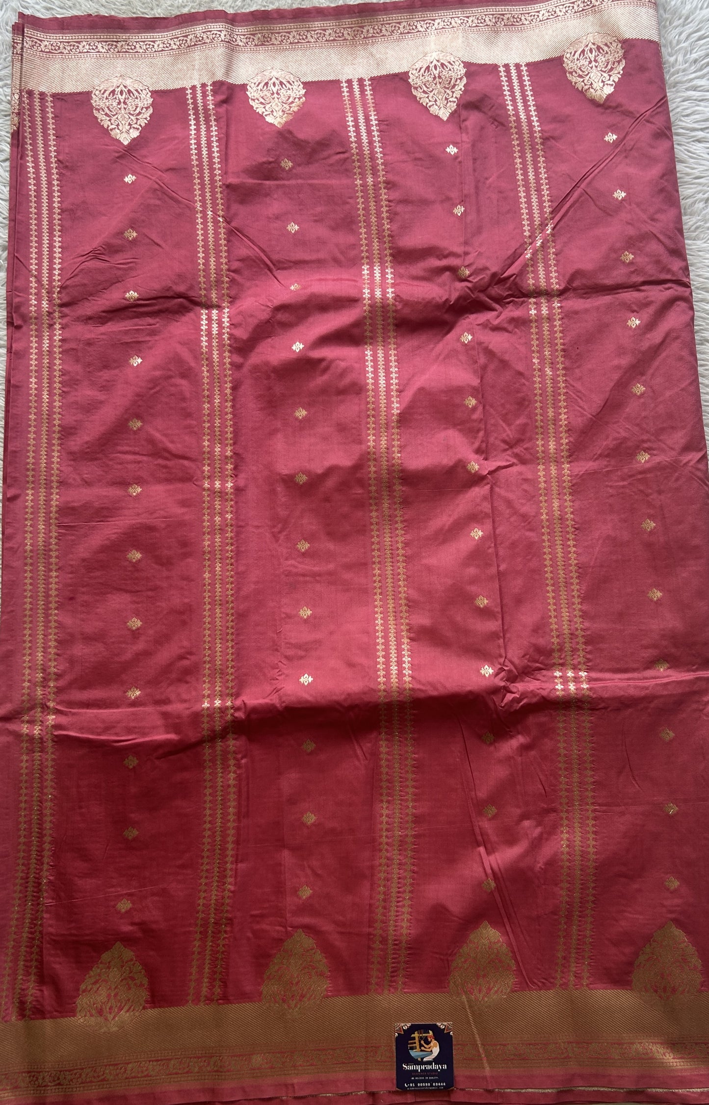 Semi Raw Silk Saree Rose Pink Colored Elegantly Paired with a Zari Border. - Sampradaya Designer Studio