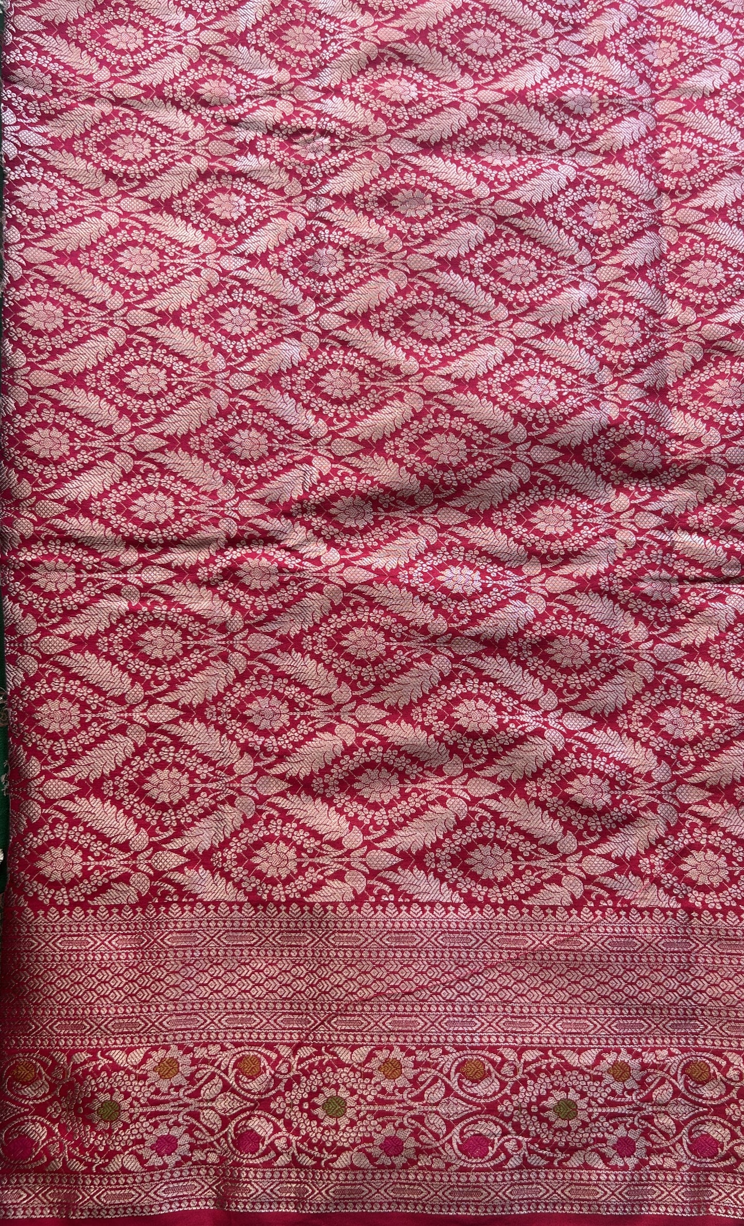 Semi Raw Silk Allover Saree Green Colored Elegantly Paired with a Zari Border. - Sampradaya Designer Studio