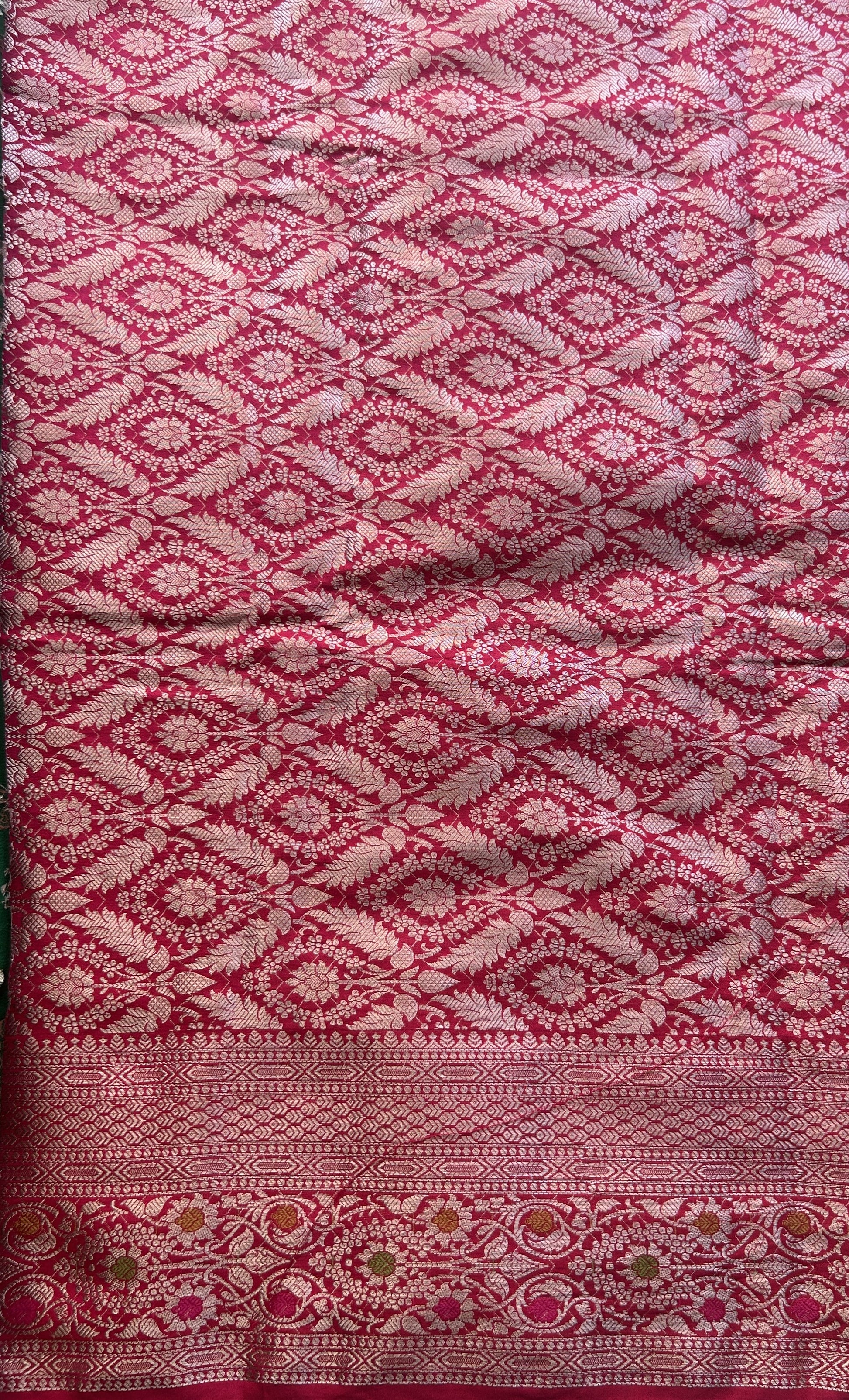 Semi Raw Silk Allover Saree Green Colored Elegantly Paired with a Zari Border. - Sampradaya Designer Studio