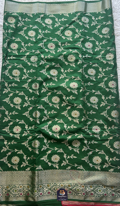 Semi Raw Silk Allover Saree Green Colored Elegantly Paired with a Zari Border. - Sampradaya Designer Studio
