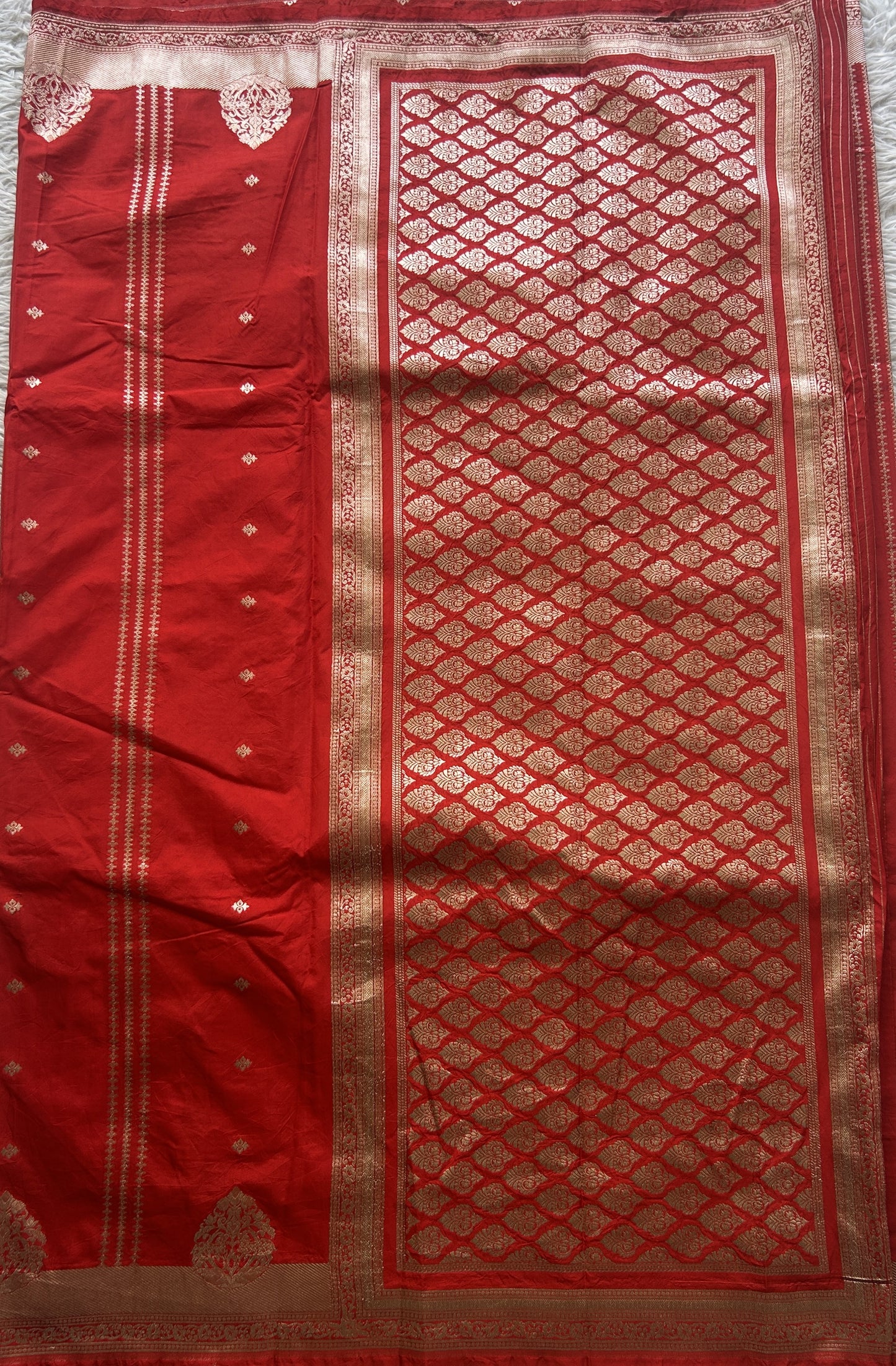 Semi Raw Silk Saree Red Colored Elegantly Paired with a Zari Border. - Sampradaya Designer Studio