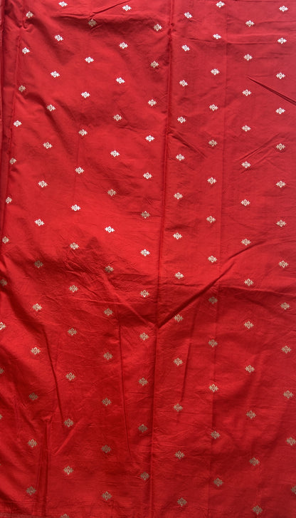 Semi Raw Silk Saree Red Colored Elegantly Paired with a Zari Border. - Sampradaya Designer Studio