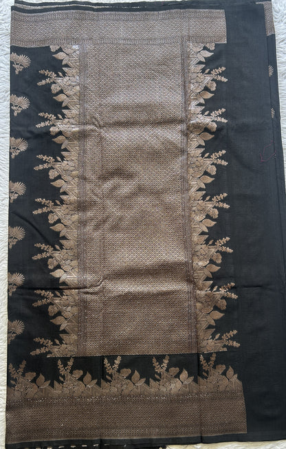 Semi Raw Silk Saree Black Colored Elegantly Paired with a Zari Border. - Sampradaya Designer Studio