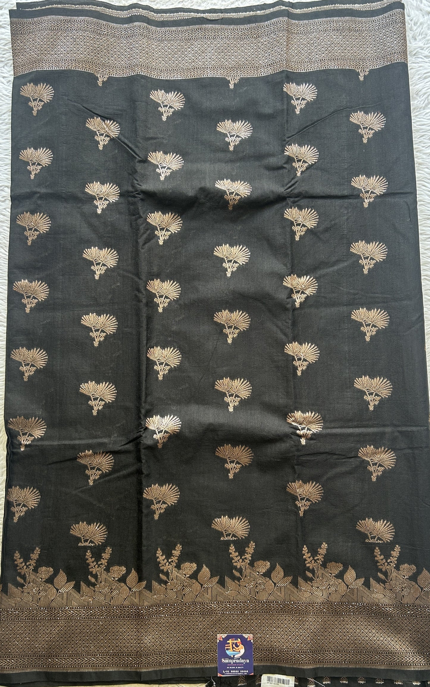 Semi Raw Silk Saree Black Colored Elegantly Paired with a Zari Border. - Sampradaya Designer Studio
