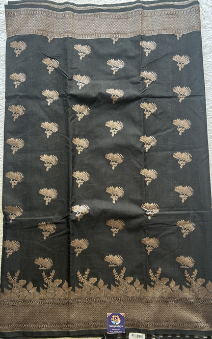 Semi Raw Silk Saree Black Colored Elegantly Paired with a Zari Border. - Sampradaya Designer Studio
