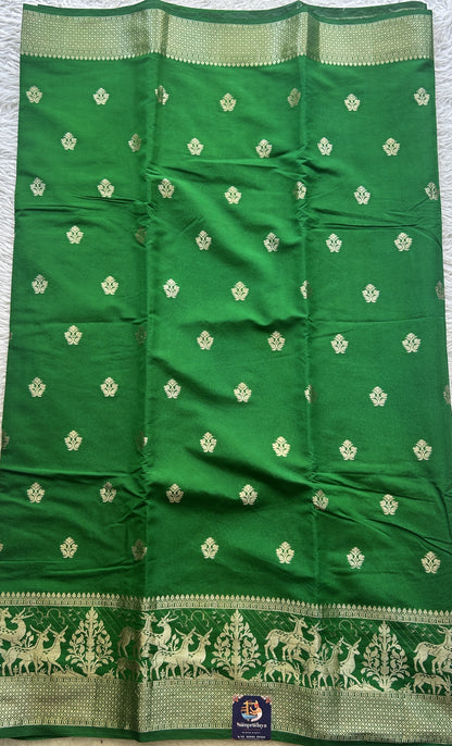 Semi Raw Silk Saree Dark Forest Green Colored Elegantly Paired with a Zari Border. - Sampradaya Designer Studio