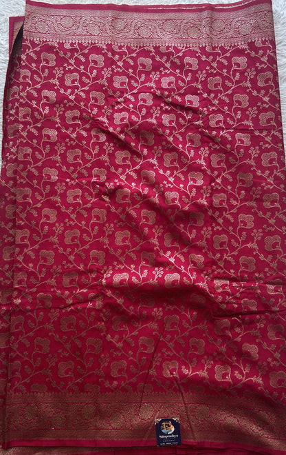 Semi Raw Silk Allover Saree Hot Pink Colored Elegantly Paired with a Zari Border. - Sampradaya Designer Studio