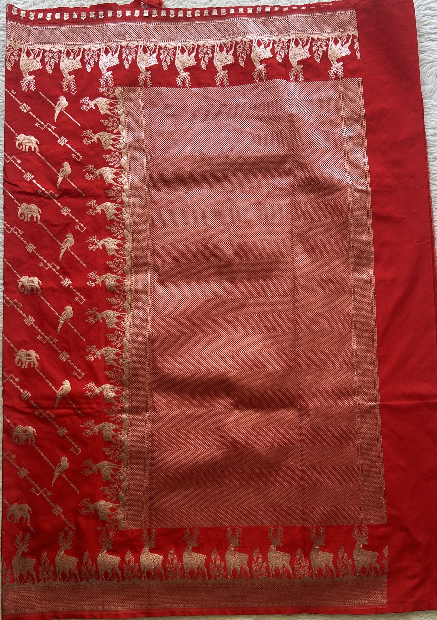 Semi Raw Silk Saree Red Colored Elegantly Paired with a Zari Border. - Sampradaya Designer Studio