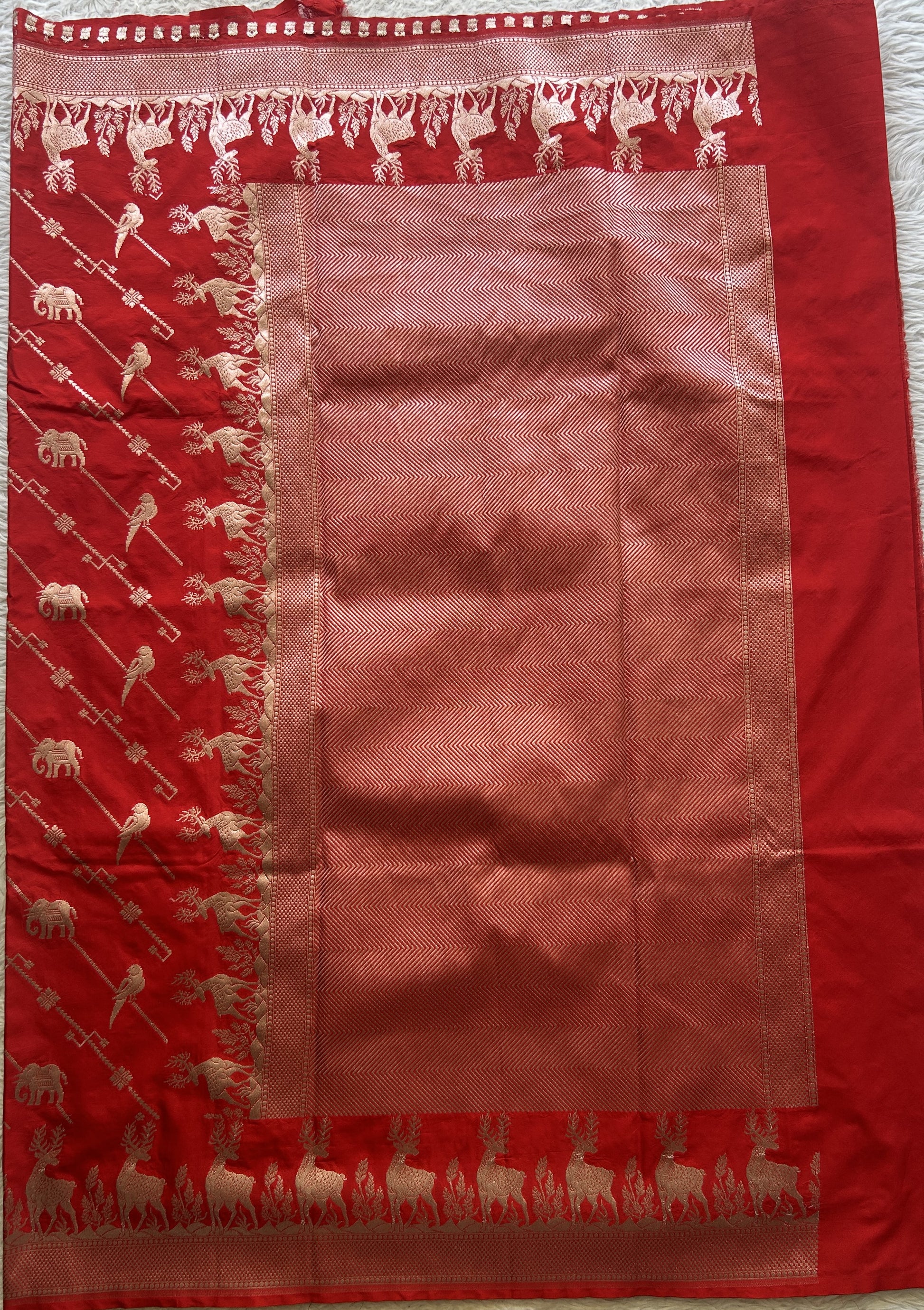 Semi Raw Silk Saree Red Colored Elegantly Paired with a Zari Border. - Sampradaya Designer Studio
