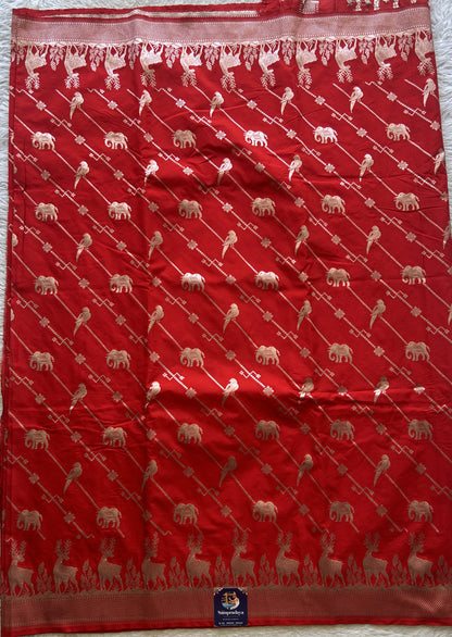 Semi Raw Silk Saree Red Colored Elegantly Paired with a Zari Border. - Sampradaya Designer Studio