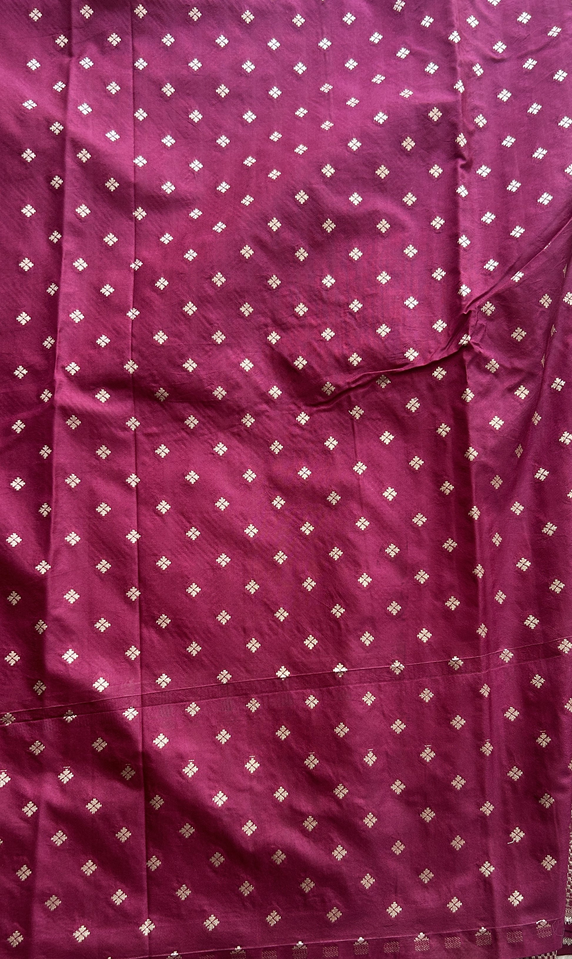 Semi Raw Silk Saree Deep Burgundy Colored Elegantly Paired with a Zari Border. - Sampradaya Designer Studio
