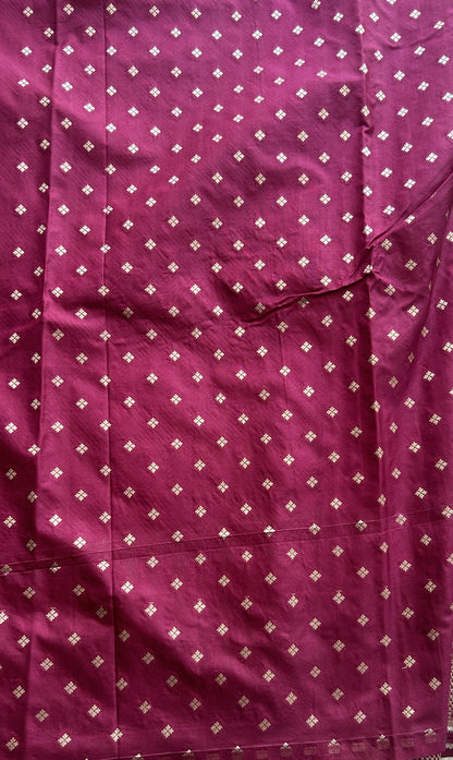 Semi Raw Silk Saree Deep Burgundy Colored Elegantly Paired with a Zari Border. - Sampradaya Designer Studio