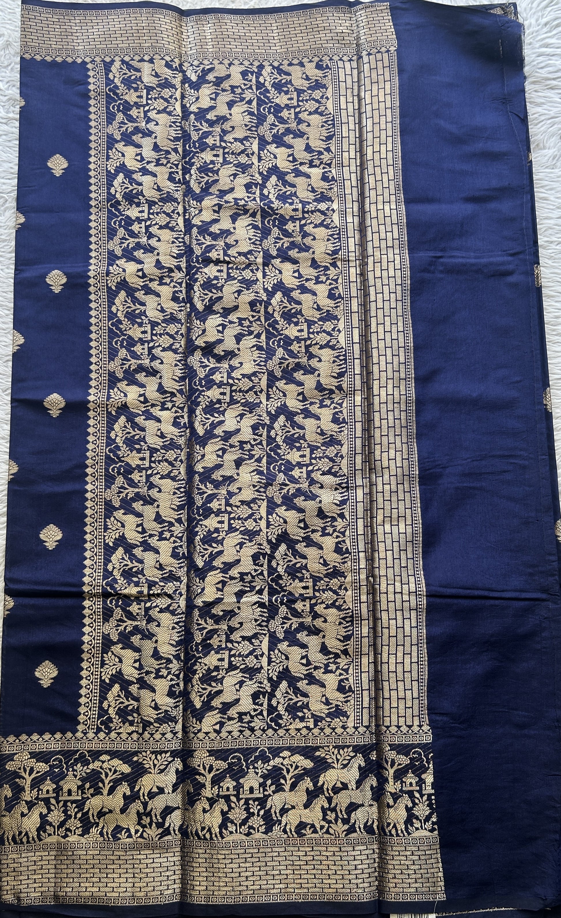 Semi Raw Silk Saree Indigo Blue Colored Elegantly Paired with a Zari Border. - Sampradaya Designer Studio