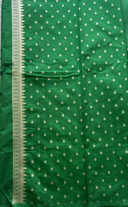 Semi Raw Silk Saree Green Colored Elegantly Paired with a Buti Border. - Sampradaya Designer Studio