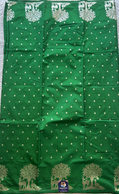 Semi Raw Silk Saree Green Colored Elegantly Paired with a Buti Border. - Sampradaya Designer Studio