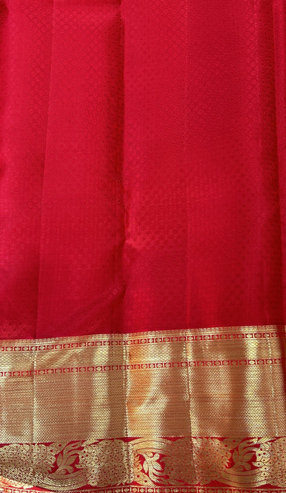Kanjivaram Bridal Silk Saree Red colored Saree complemented with a Gold Kanchi border. - Sampradaya Designer Studio