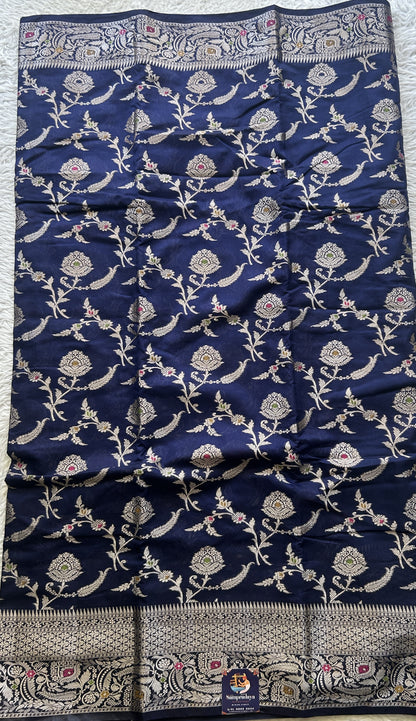 Semi Raw Silk Saree Navy Blue Colored Elegantly Paired with a Zari Border. - Sampradaya Designer Studio