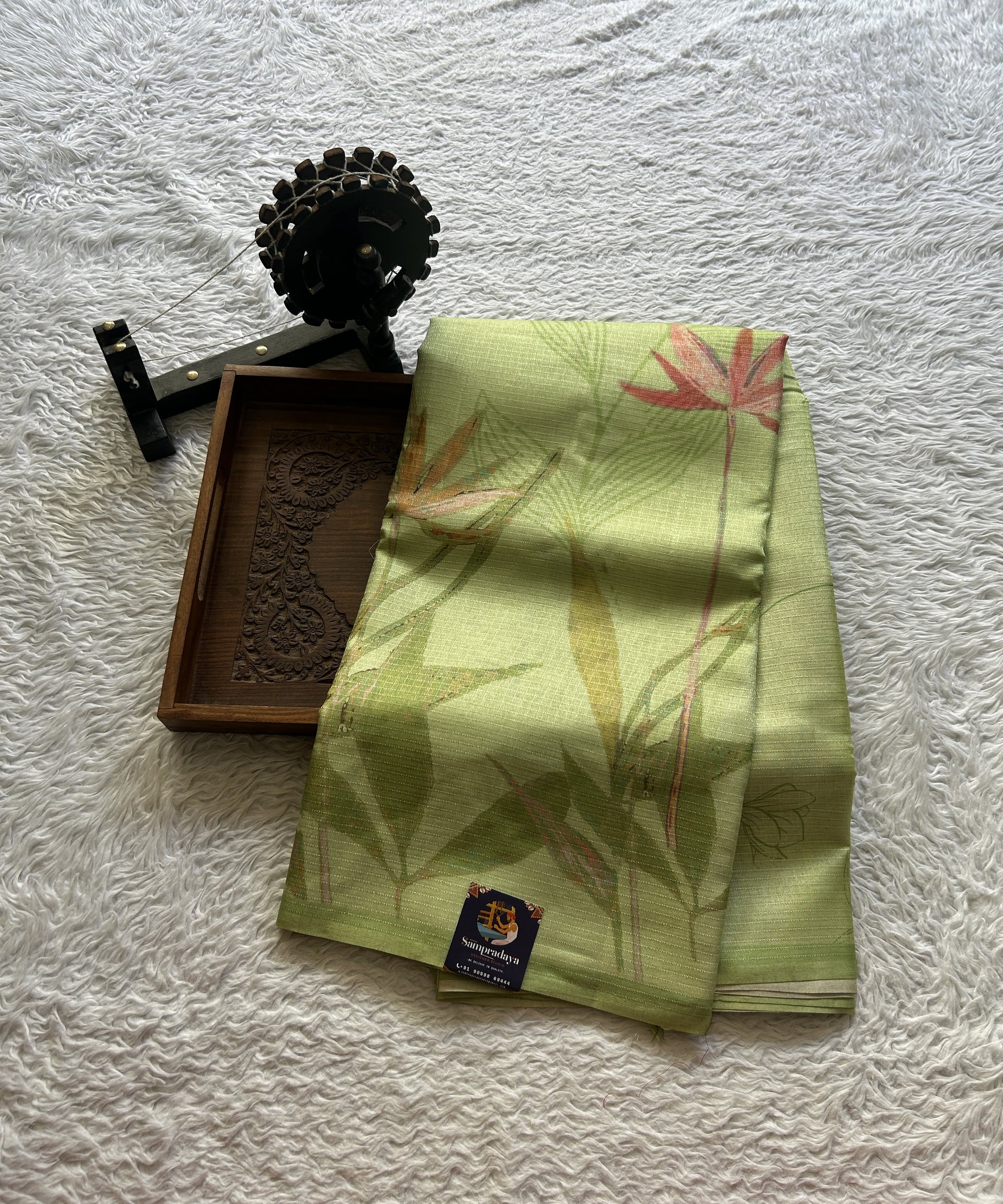 Semi Tussar Saree Mint Green Colored Elegantly Paired with a Borderless. - Sampradaya Designer Studio