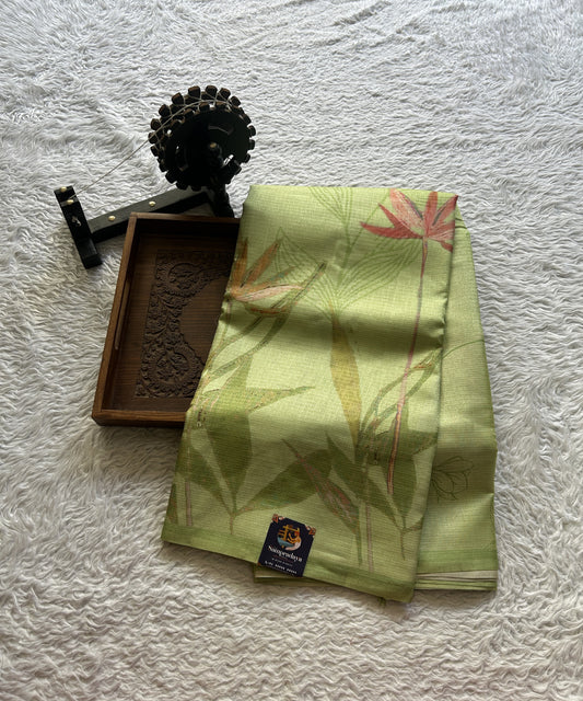 Semi Tussar Saree Mint Green Colored Elegantly Paired with a Borderless. - Sampradaya Designer Studio