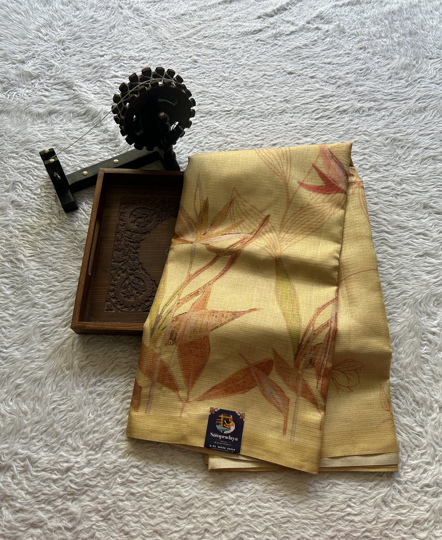 Semi Tussar Saree Light Yellow Colored Elegantly Paired with a Borderless. - Sampradaya Designer Studio