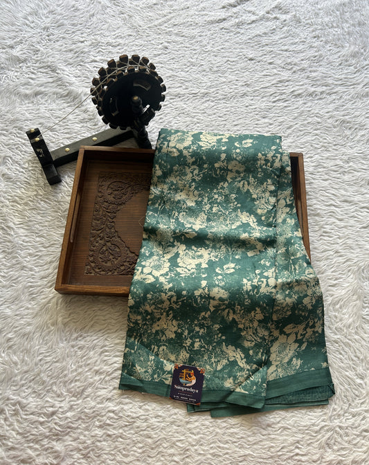 Pure Tussar Silk Saree Teal Green Color Complemented with a Borderless. - Sampradaya Designer Studio