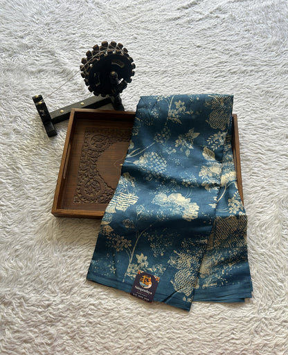 Pure Tussar Silk Saree Dark Teal Blue Color Complemented with a Borderless. - Sampradaya Designer Studio