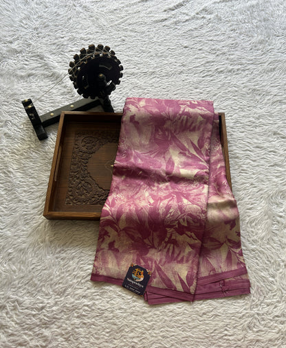 Pure Tussar Silk Saree Pink Color Complemented with a Borderless. - Sampradaya Designer Studio