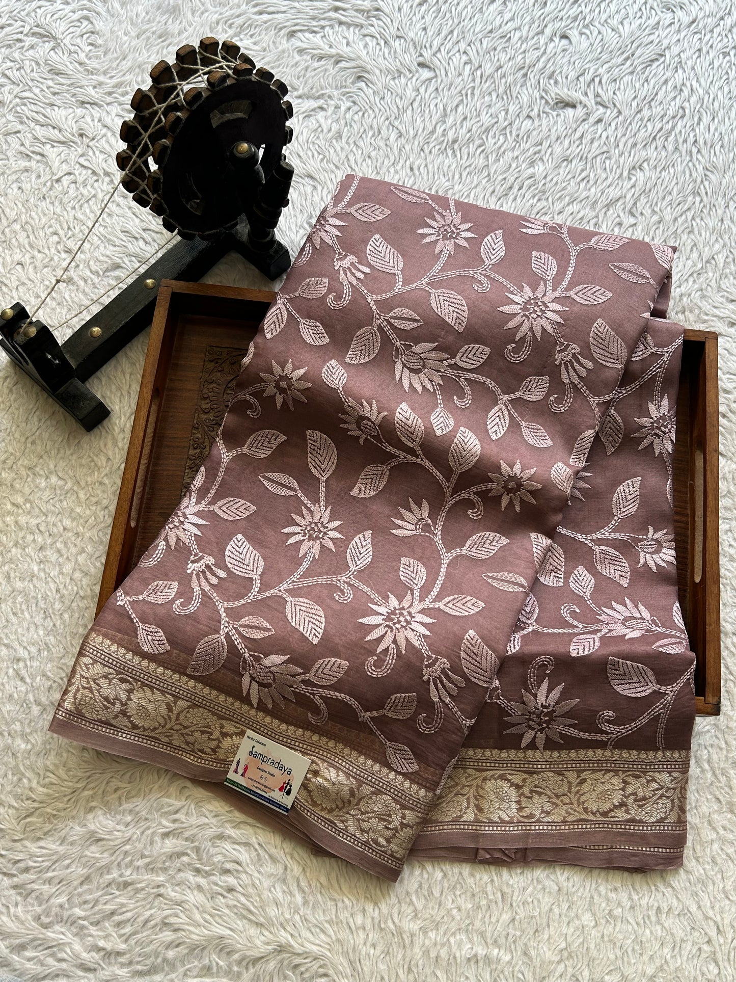 Banarasi Kora Saree Lavender Colored Complemented with a Silver Zari Border.