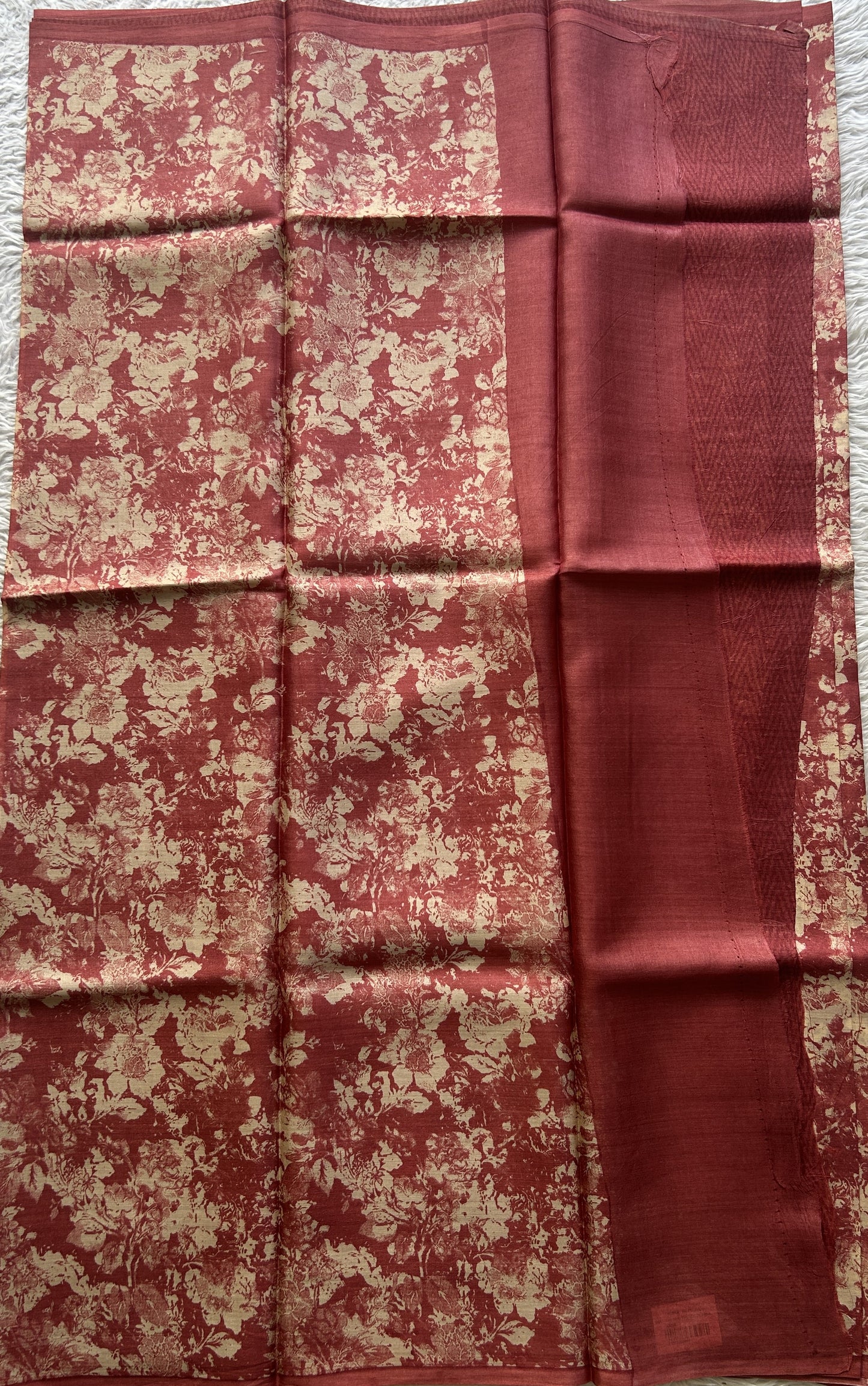 Pure Tussar Silk Saree Onion Pink Color Complemented with a Borderless. - Sampradaya Designer Studio