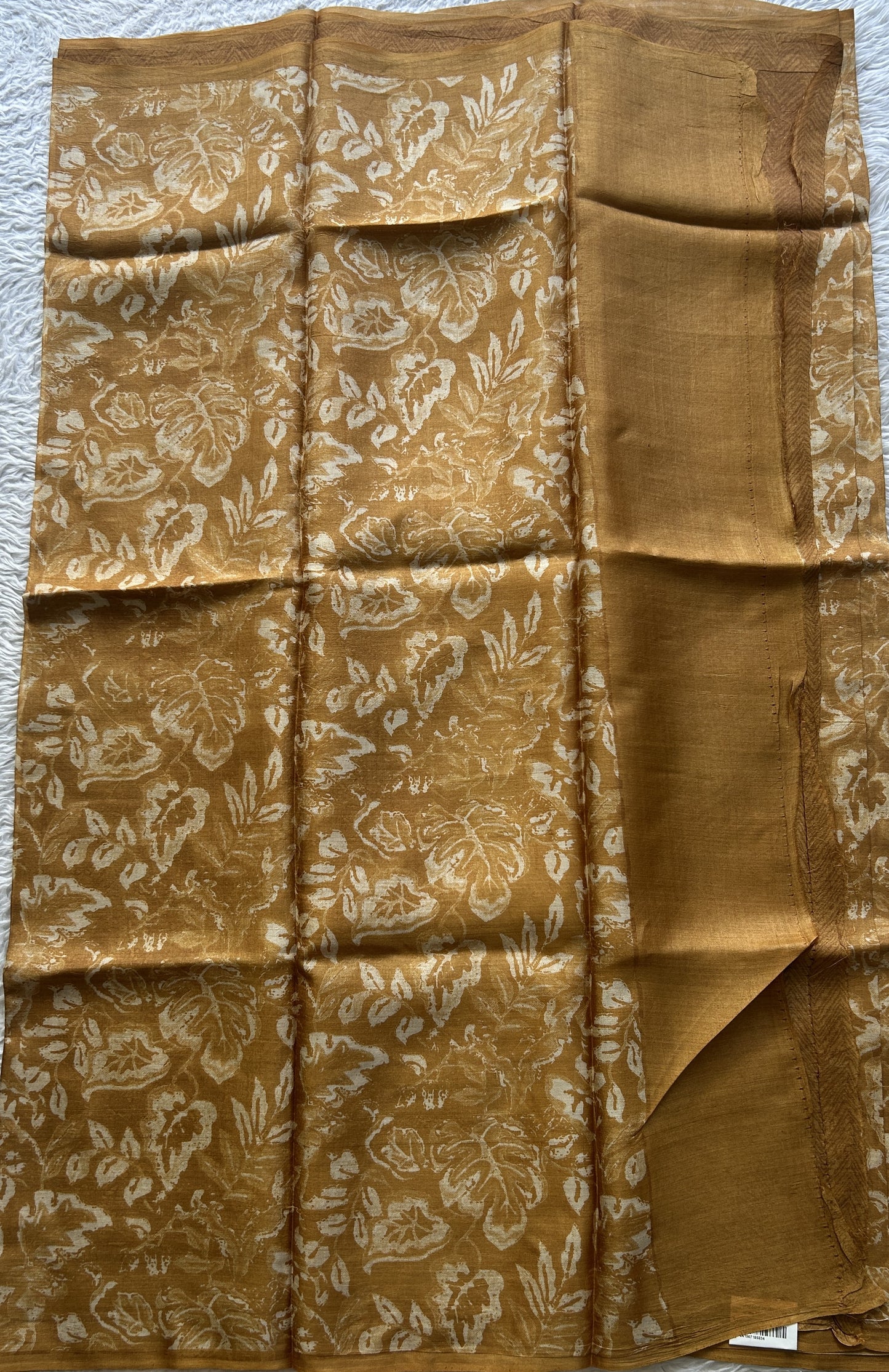 Pure Tussar Silk Saree Mustard Color Complemented with a Borderless. - Sampradaya Designer Studio