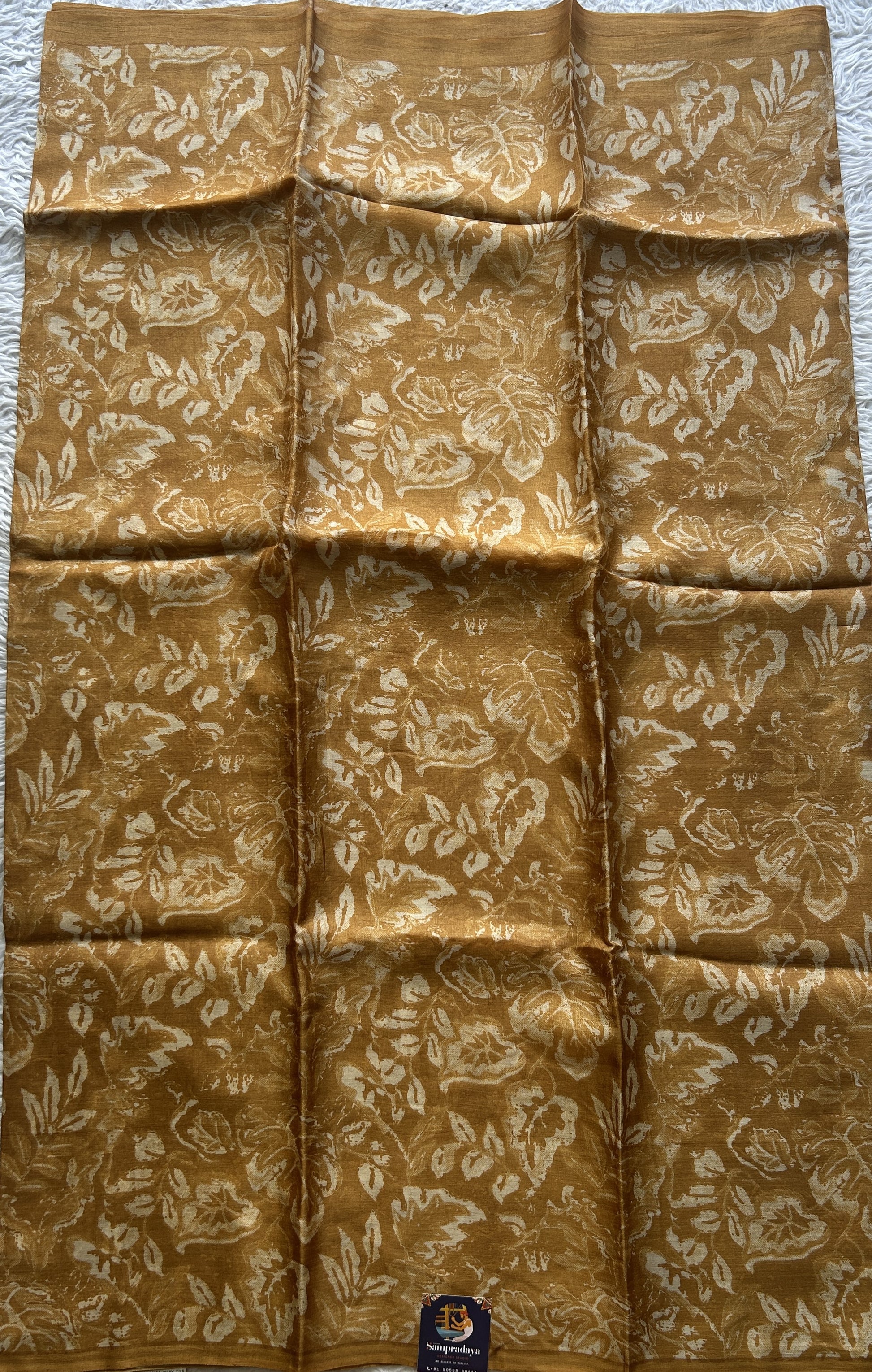 Pure Tussar Silk Saree Mustard Color Complemented with a Borderless. - Sampradaya Designer Studio