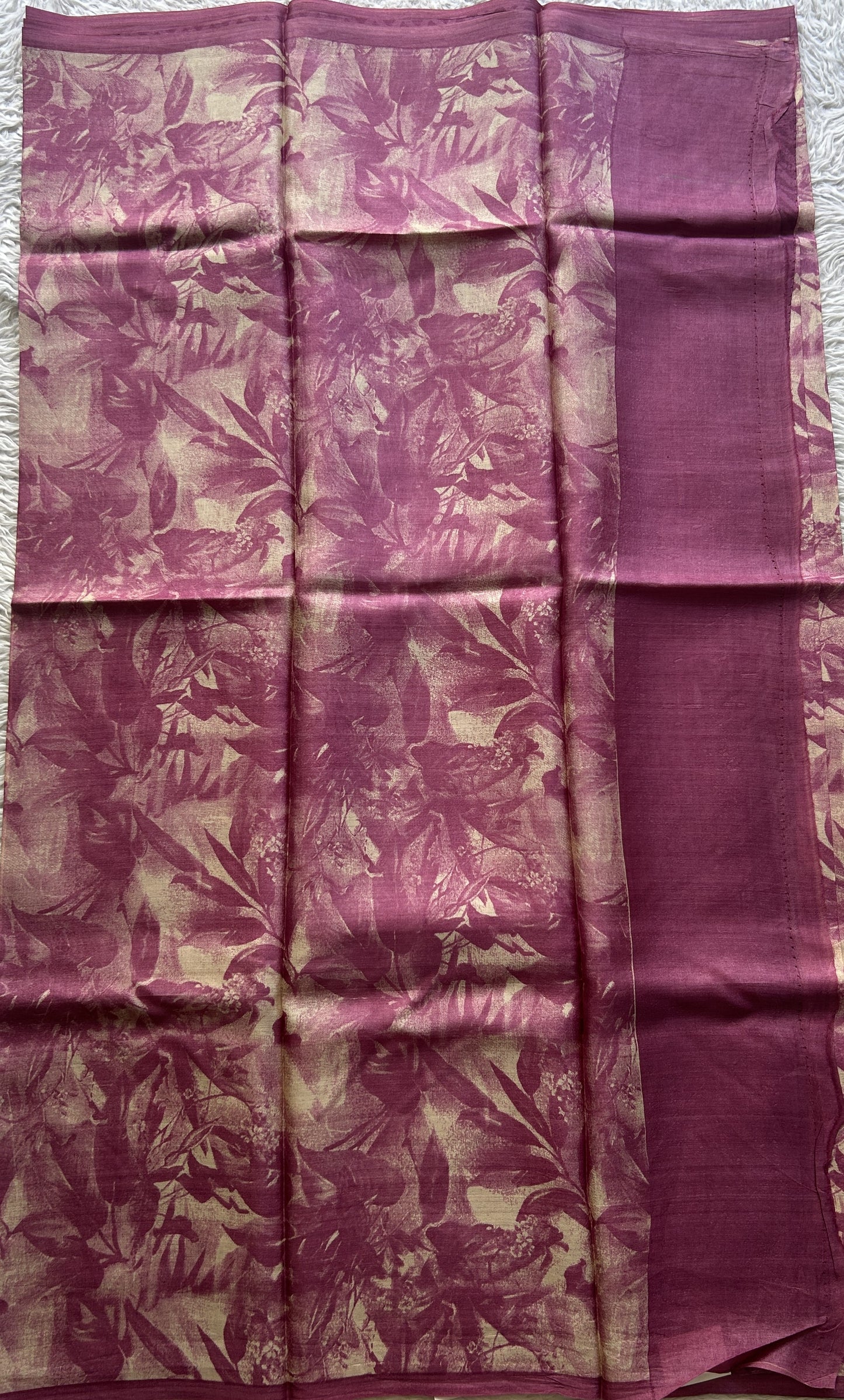 Pure Tussar Silk Saree Pink Color Complemented with a Borderless. - Sampradaya Designer Studio