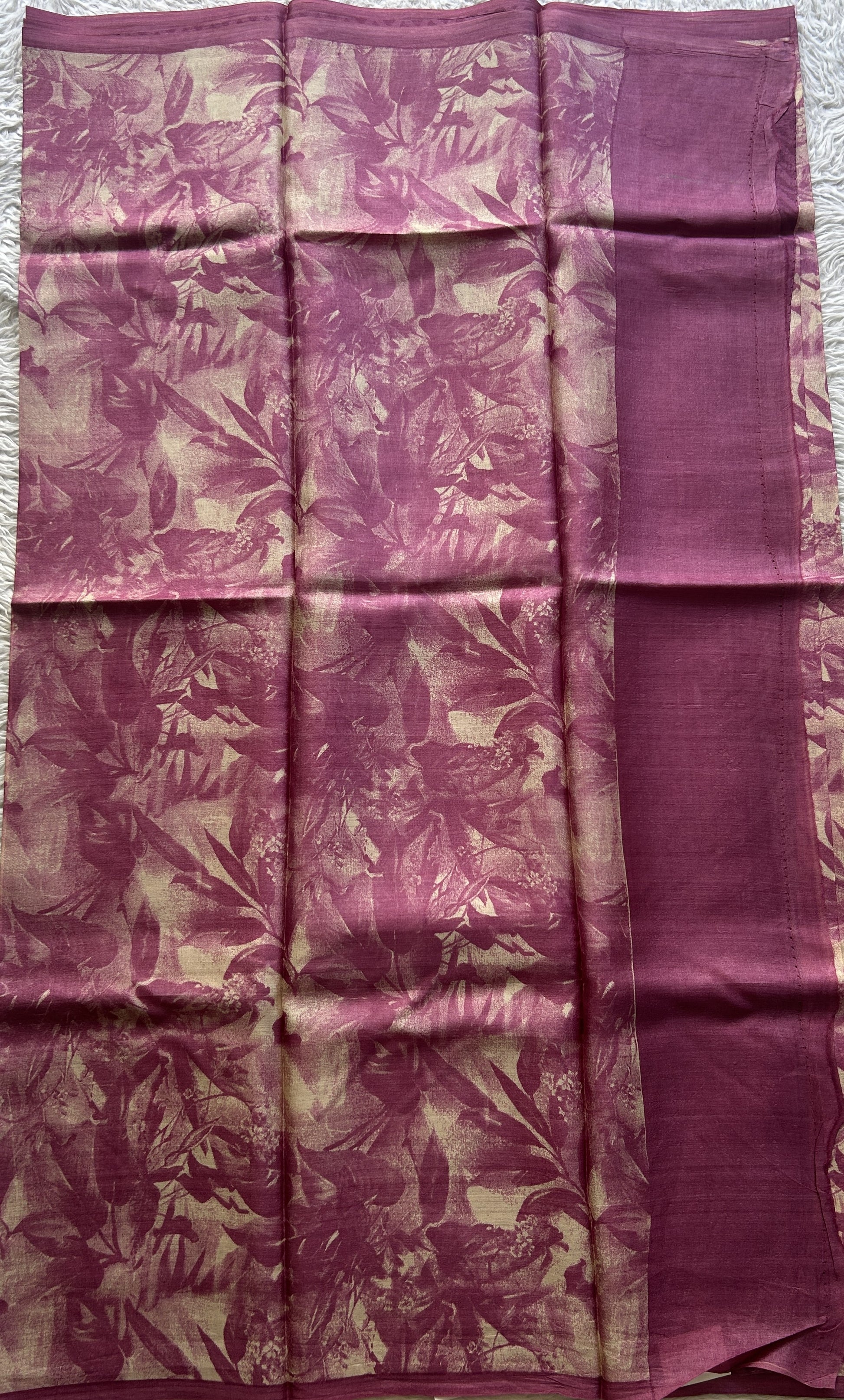Pure Tussar Silk Saree Pink Color Complemented with a Borderless. - Sampradaya Designer Studio