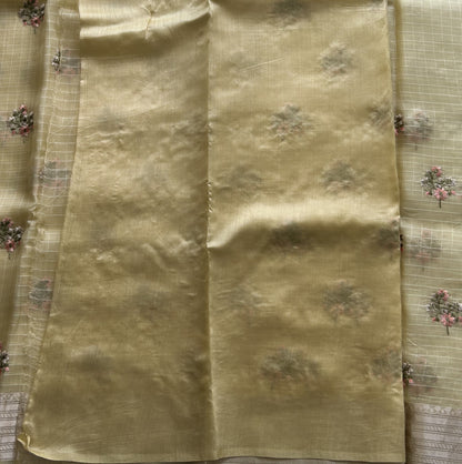 Banarasi Kora Saree Banana Yellow Colored Complemented with a Silver Zari Border.