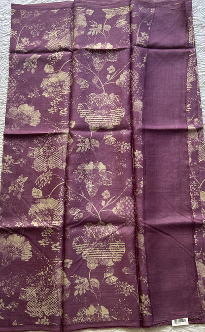Pure Tussar Silk Saree Purple Color Complemented with a Borderless. - Sampradaya Designer Studio