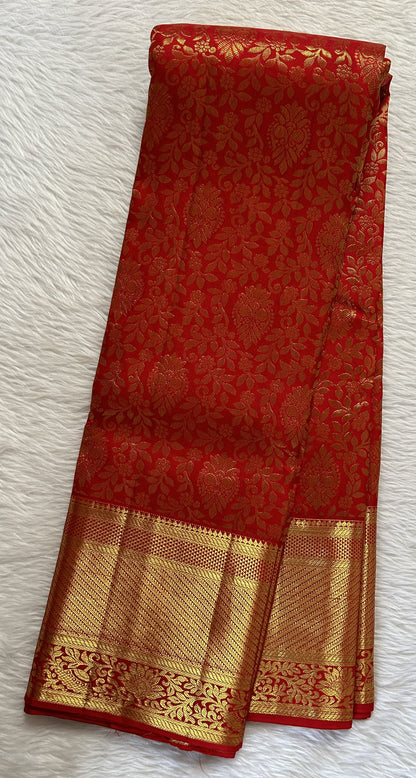 Kanjivaram Bridal Silk Saree Red colored allover Saree complemented with a Gold Kanchi border. - Sampradaya Designer Studio